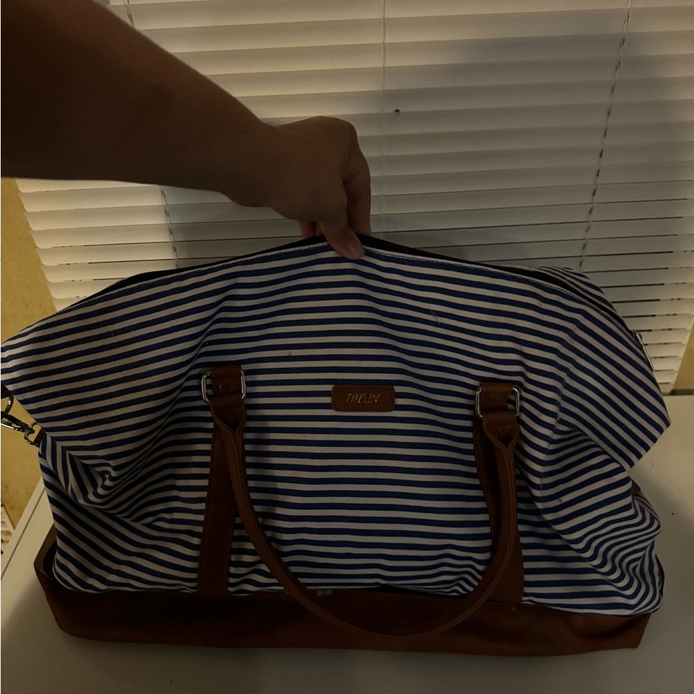 Navy and White Striped Duffle Bag